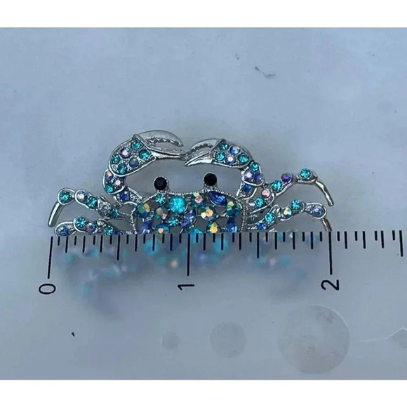 Crab Pin Brooch Pin Rhinestone Crystal Pearl Jewelry Silver Light Blue 1" - Picture 4 of 4